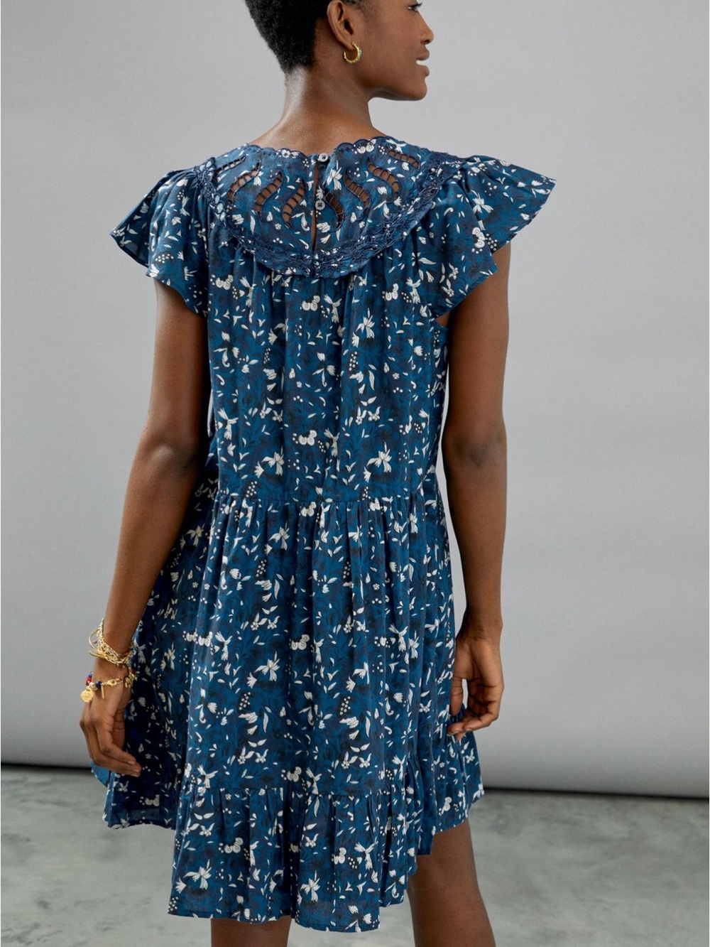 Blue Anthropologie Othilia Blue Floral Cotton Dress 1x - Picture 3 of 10
